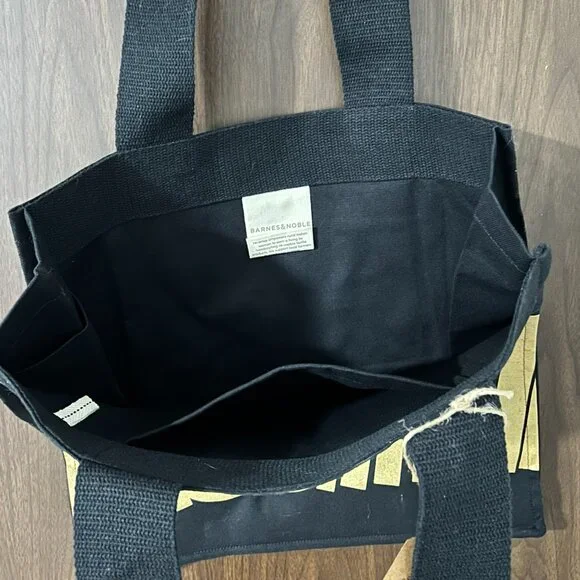 Barnes & Noble Book Tote Bag 100% Organic Cotton Black and Gold NWT - Picture 3 of 3